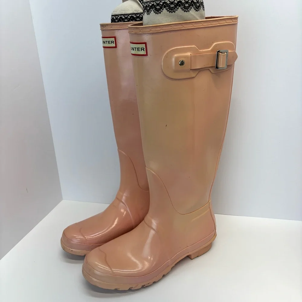 Hunter Tall Rain Boots Pink Sand Glossy Wome Size 9 US - Picture 5 of 10